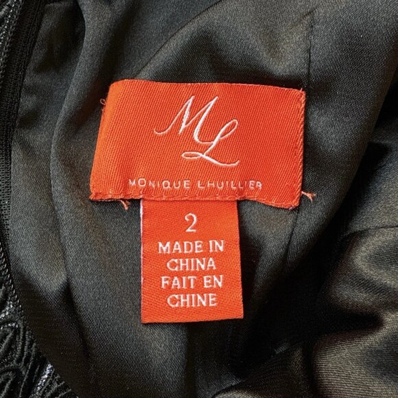 ML Monique Lhuillier Textured Fringe Sheer Cocktail Evening Dress Black Size 2 - Picture 9 of 11